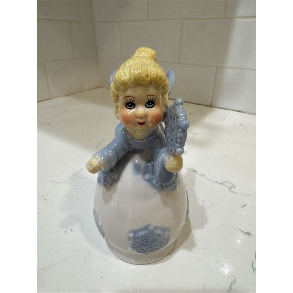 Ceramic Angel Bell with Blue Dress And Snowflakes Vtg Angels 5.25” - Picture 2 of 11